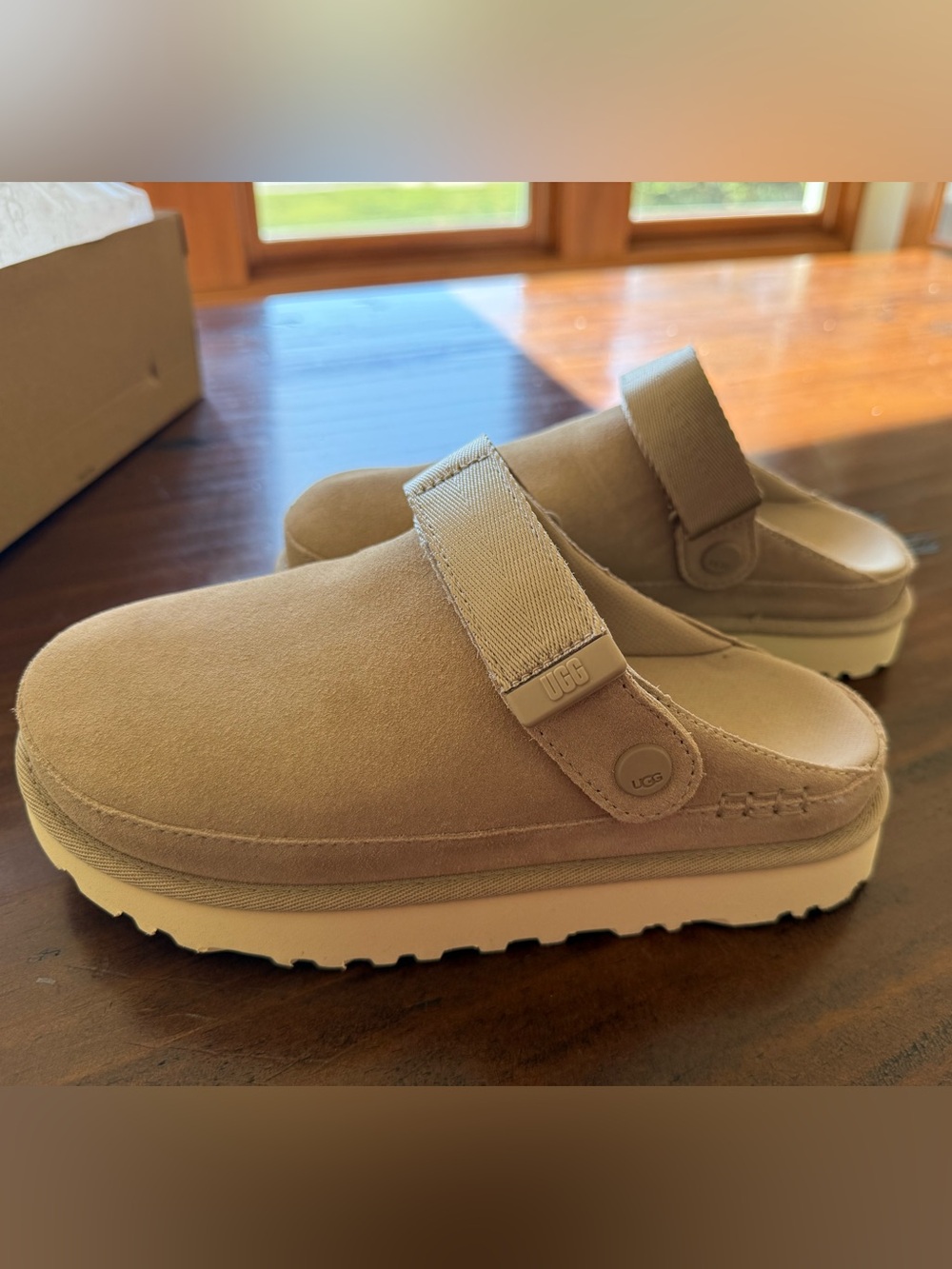 UGG Kids Tan Suede Slide Clogs with Adjustable Strap